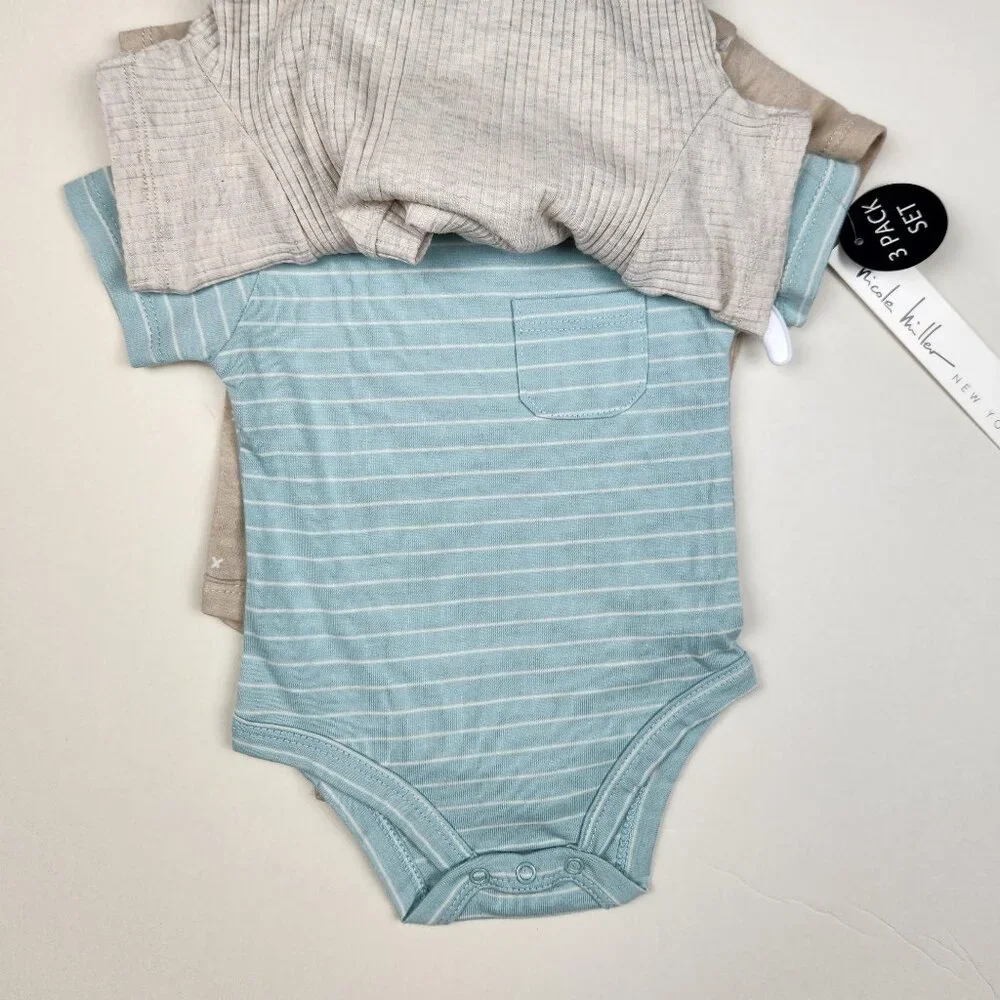NWT Nicole Miller 3 Pack Short Sleeve Onesie Bodysuit Creepers sz 0-3 months